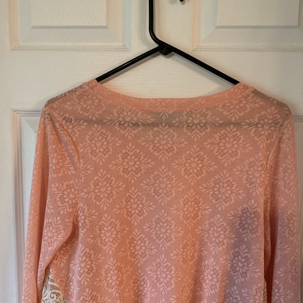 Filly Flair Women’s Size Small Lace Sheer Floral Pink Blouse Crochet Long Sleeve - Picture 8 of 11